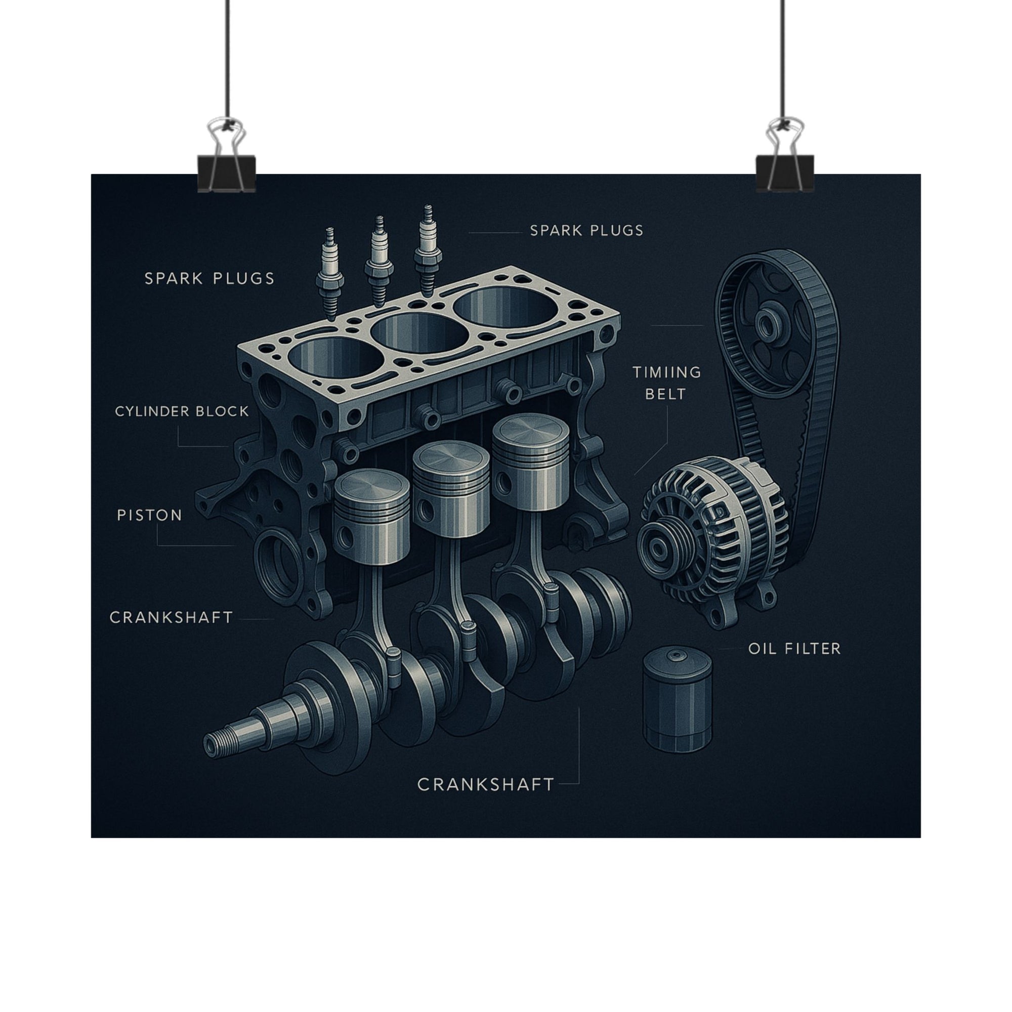 Engine Blueprint Poster, Automotive Decor, Mechanic Gift, Garage Wall Art, Car Enthusiast Decoration
